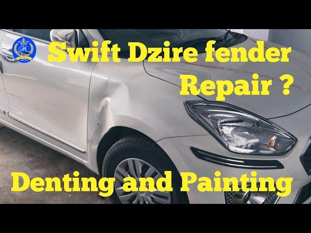 Swift Dzire fender repair.Denting and painting process