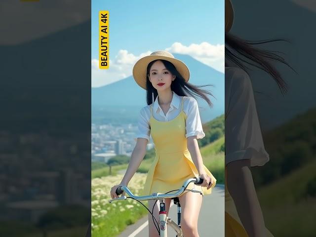 #short BEAUTY AI 4K. Cycling to see the scenery in the mountains early in the morning.