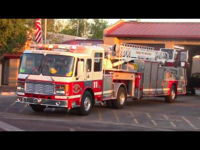 (tiller drift)Phoenix Fire Dept,  Ladder 11, Engine 11 responding