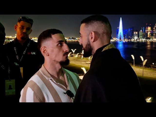 HEATED! Anesongib vs Slim Albaher • FIRST FACE OFF IN QATAR | Misfits Boxing