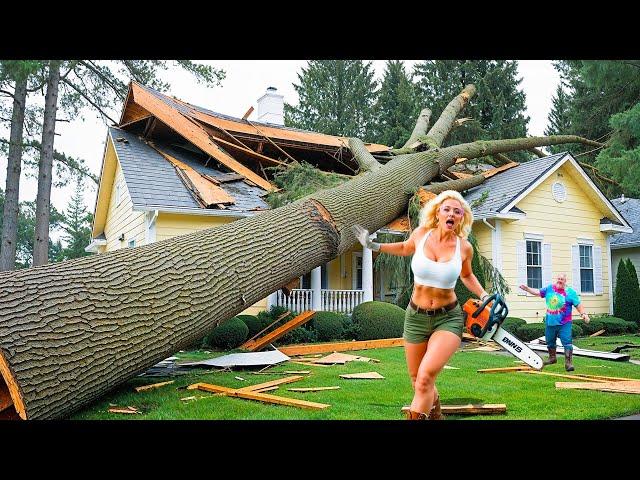 Dangerous Fastest Idiots Cutting Tree Fails Skill With Chainsaw : Tree Falling on Houses #12