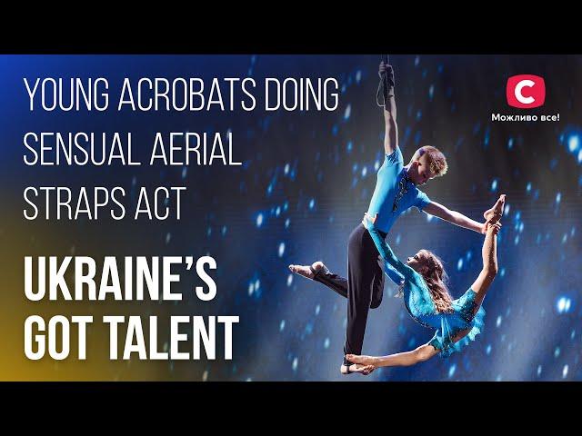 Fearless young acrobats doing sensual aerial straps act – Ukraine's Got Talent