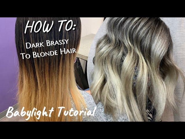 BABYLIGHTS TUTORIAL | Dark Brassy Hair To Ashy Blonde | FULL FOIL + Formulation