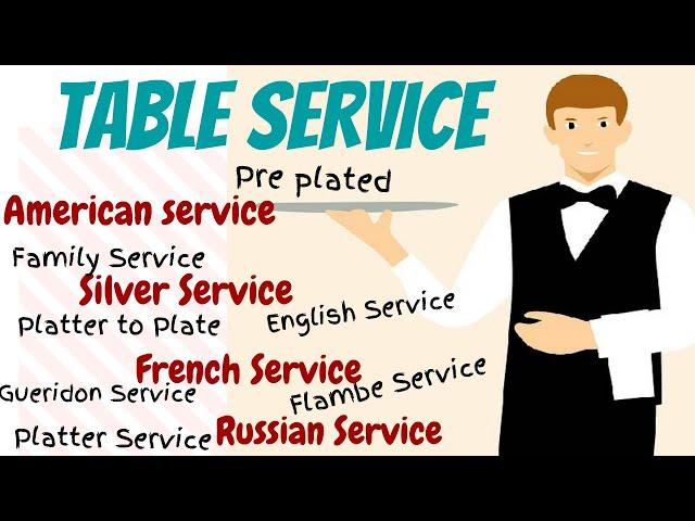 Table Service: American Service, Silver/English service, French Service, Russian, Gueridon Service