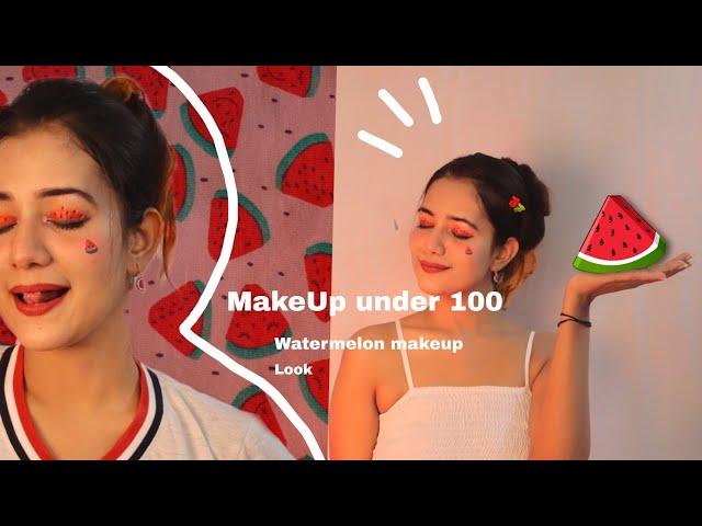 Makeup Challenge Under Rs. 100 | Watermelon Makeup Look | Charchita Sarma