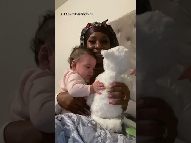 Crying Baby Consoled by Teddy Bear That Plays Late Mom's Heartbeat