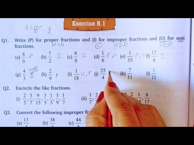 Exercise based on fraction math class 4 | identify the fraction | improper fraction to mixed number