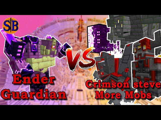 Updated Ender guardian vs Crimson Steve more Mobs | Minecraft Mob Battle