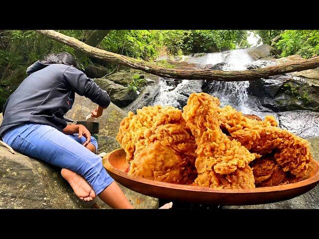 KFC Crispy Chicken | Cooking near a Serene Waterfall in Enchanting Forest | Relaxing and cooking