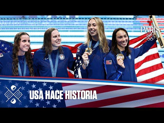 USA gana el oro e impone récord en Natación 4x100 m combinado | Juegos Olímpicos París 2024