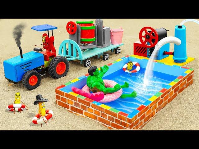 Diy tractor making mini Summer Swimming Pool | diy Water Pump & Concrete Construction | HP Mini