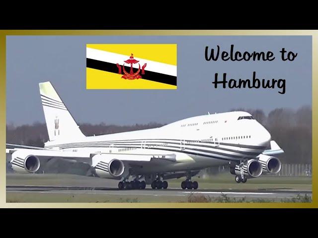 Sultan of Brunei's Flying Palace Boeing 747 landing at Hamburg Airport