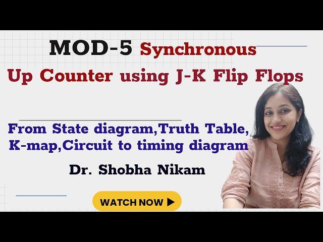 MOD-5 Synchronous Up Counter using J-K Flip Flops: State diagram, TT, K-map, Design, timing diagram