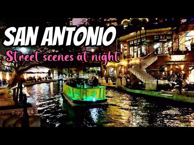 San Antonio downtown walking at night / River Walk / San Antonio Street Scenes/ 4K