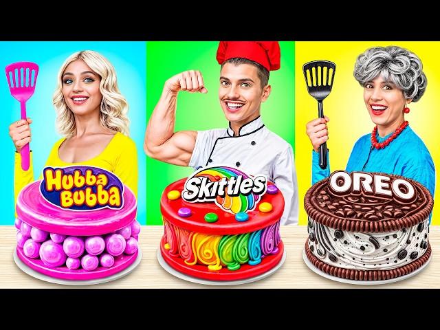 Me vs Grandma vs Chef Cooking Challenge! Cake Decorating Sweet Challenge by YUMMY JELLY