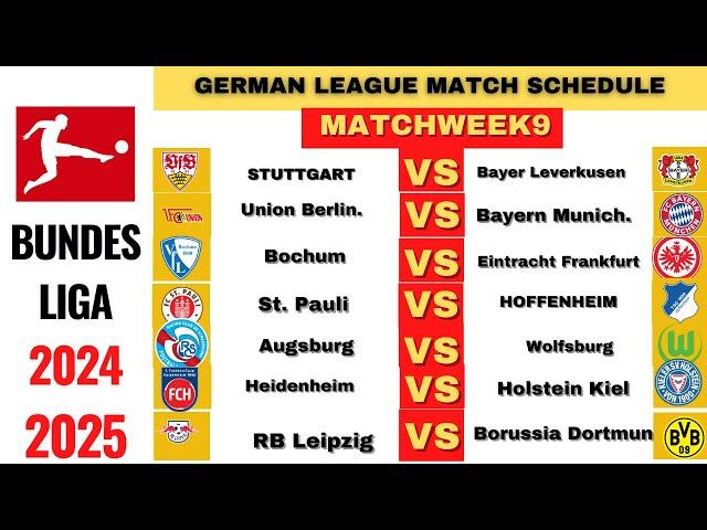 Bundesliga FIXTURES TODAY - MATCHWEEK 9 - German League Fixtures 202425 - Bundesliga Schedule