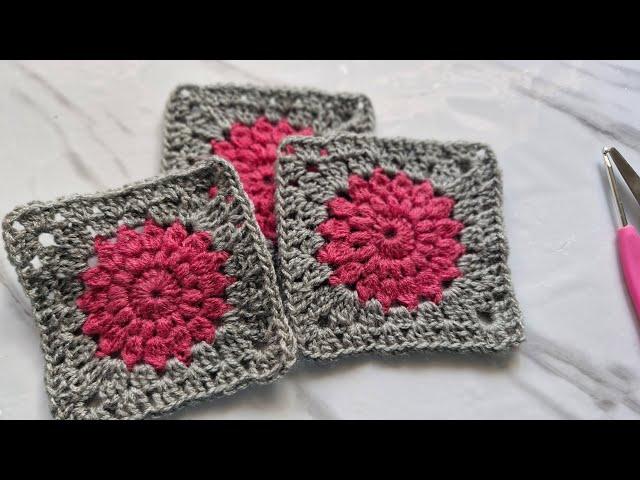 Easy tutorial of Sunburst granny square in 2 colours