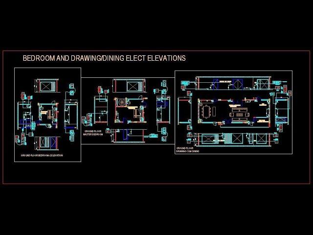 Electrical Design Autocad File Download (www.planndesign.com) Bedroom and Drawing cum Dining Hall