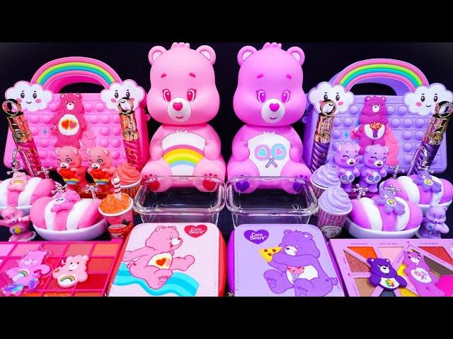 "Care Bears Pink VS purple" Slime. Mixing Makeup into clear slime! ASMR #satisfying #슬라임 (447)