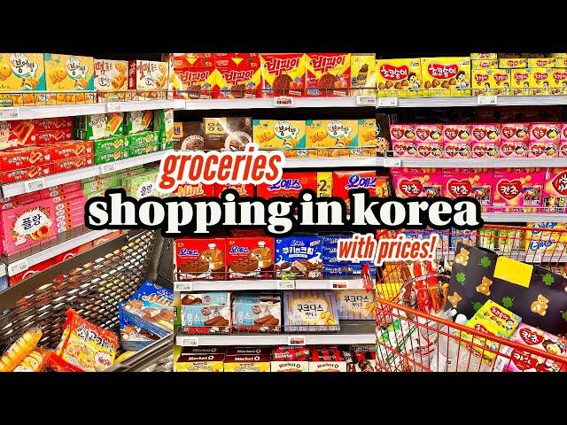 shopping in korea vlog  grocery food haul with prices  snacks unboxing, cooking & more