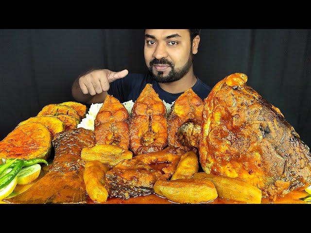 SPICY BIG FISH CURRY, BRINJAL FRY, BIG FISH HEAD, FISH GRAVY, RICE MUKBANG ASMR EATING SHOW ||