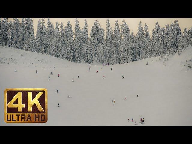 4K Winter Ski Resort Video with Soothing Music for Relaxation - Summit at Snoqualmie, USA