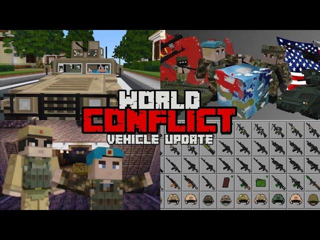 WORLD CONFLICT Addon V1.0 - New VEHICLE Update in Minecraft PE 1.21 [GUN MODS 3D]