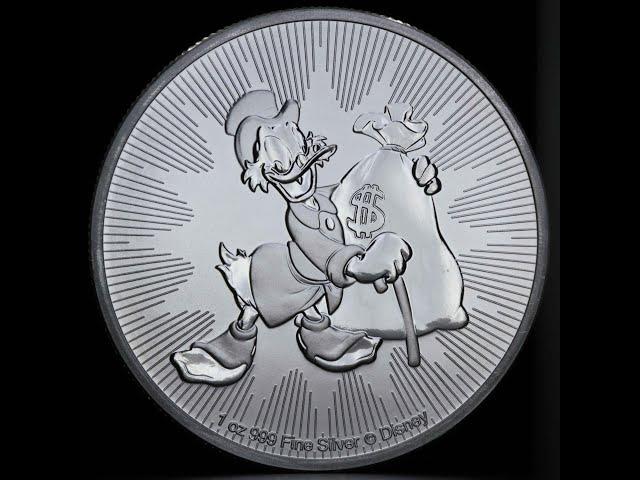 Серебряная монета Скрудж МакДак Дисней 2 доллара 2018 Ниуэ (Scrooge McDuck Silver Coin)