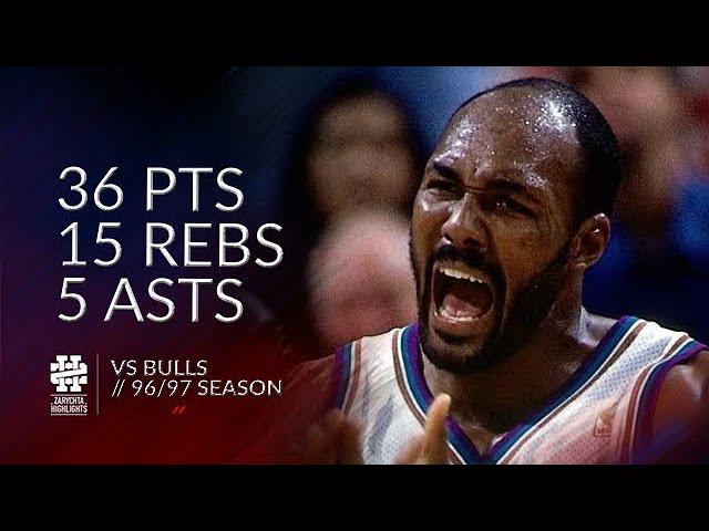 Karl Malone 36 pts 15 rebs 5 asts vs Bulls 96/97 season