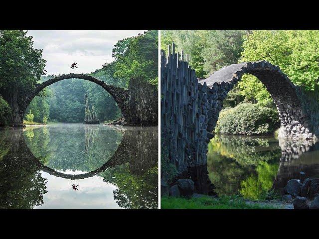 Il "Ponte del Diavolo" Rakotzbrücke fu progettato per creare un Cerchio specchiandosi nell'Acqua