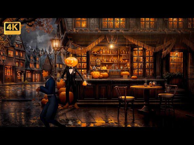 Victorian Coffeehouse Halloween Ambience with Relaxing Rain Sound & Thunderstorm Sound for Sleeping