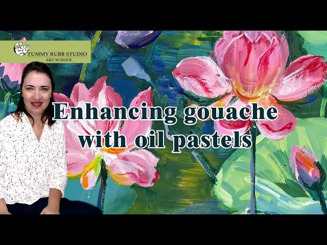 How to paint water lily flowers with gouache and oil pastels