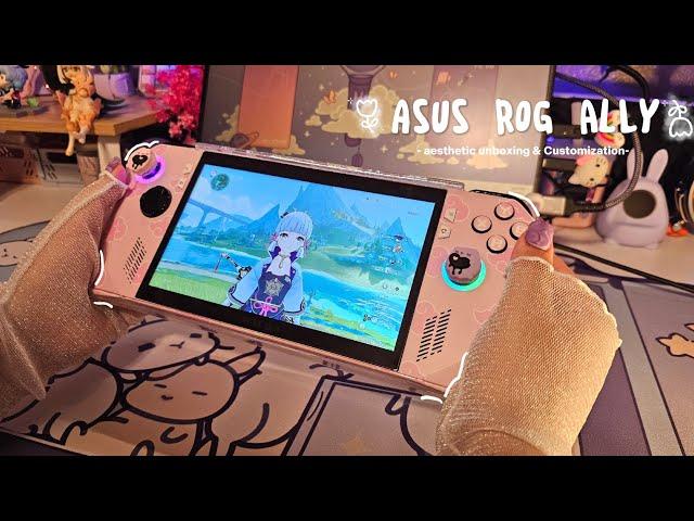 ️a pretty pink handheld pc| asus rog ally aesthetic unboxing | genshin & more