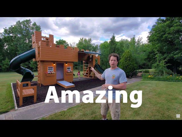  Ultimate DIY Castle Playground - Walk around and cost to build backyard swingset and playhouse