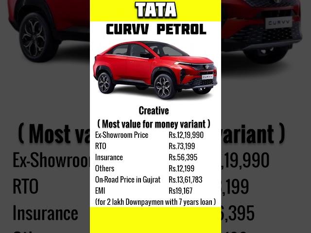 Tata curvv  petrol most value for money variant under 13 lakhs.