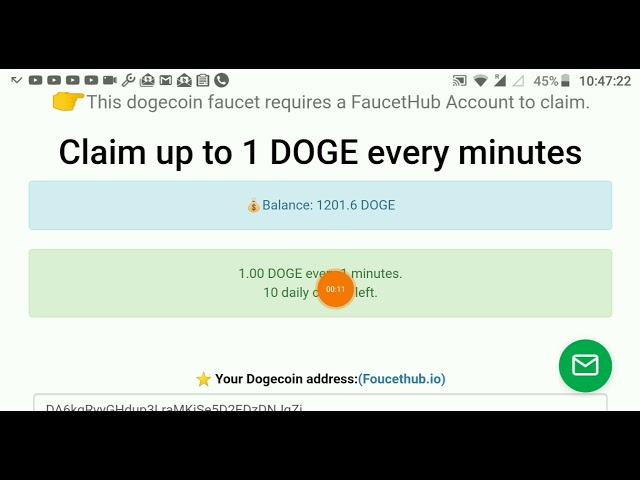 Claim 1 Dogecoin per minute High Paying Faucet site 100% trusted