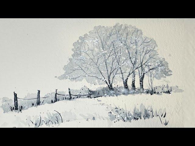 Create Stunning Winter Trees In Watercolour With Only One Color!