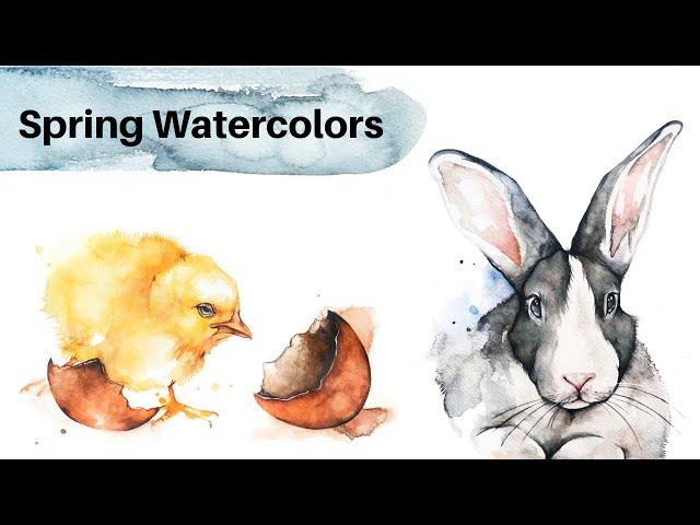 Spring Watercolor Paintings: Bunny and Chick