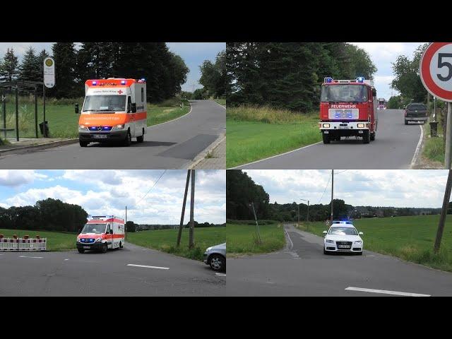 [Explosion in Gewerbebetrieb] Einsatzfahrten Feuerwehr Leichlingen + DRK Rheinisch-Bergischer Kreis