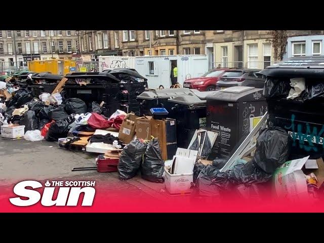 Massive piles of rubbish stretch down Edinburgh street as bin strike continues