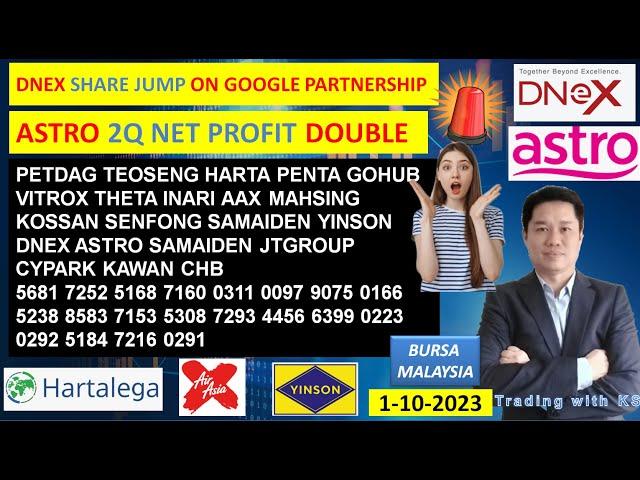 Daily #KLSE #BURSA UPDATE - 1-10-2024 DNEX JUMP ON GOOGLE PARTNERSHIP !ASTRO 2Q NET PROFIT DOUBLE