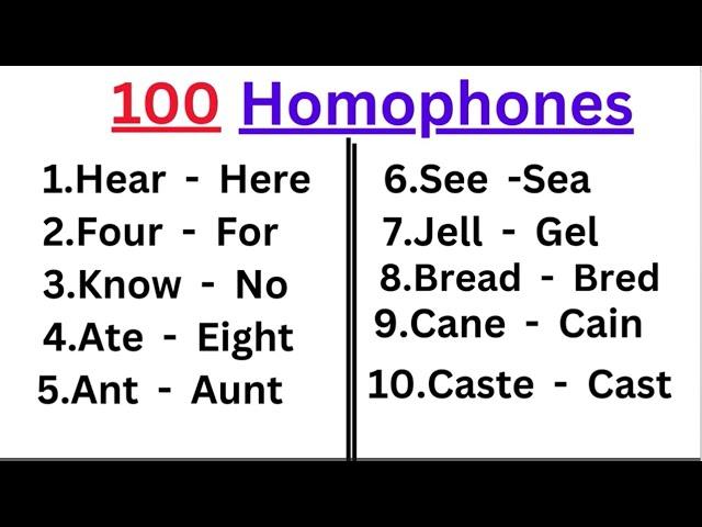 100 Homophones in english