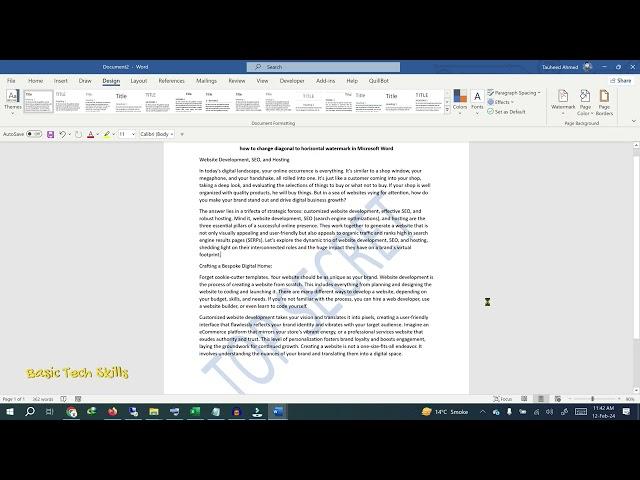 How to change diagonal to horizontal watermark in Microsoft Word