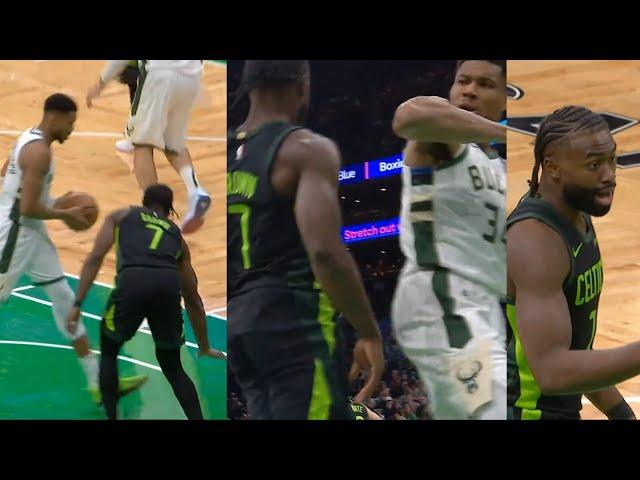 Jaylen Brown calls Giannis too small then has words after Giannis throws elbow 