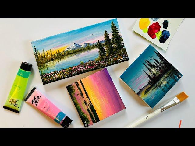 3 Acrylic Landscape Painting for Beginners / 3 Mini canvas ideas