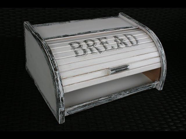 LARGE WOODEN BREADBOX WHITE ROLL-TOP WRITING BREAD BREADBIN, HAND MADE BREADBOX