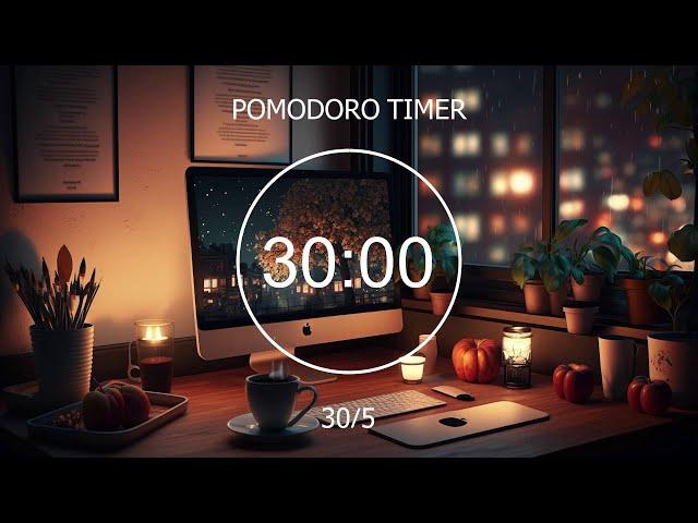30/5 Pomodoro Timer - Studying At A Cozy Room with Rain Sound • Focus Station