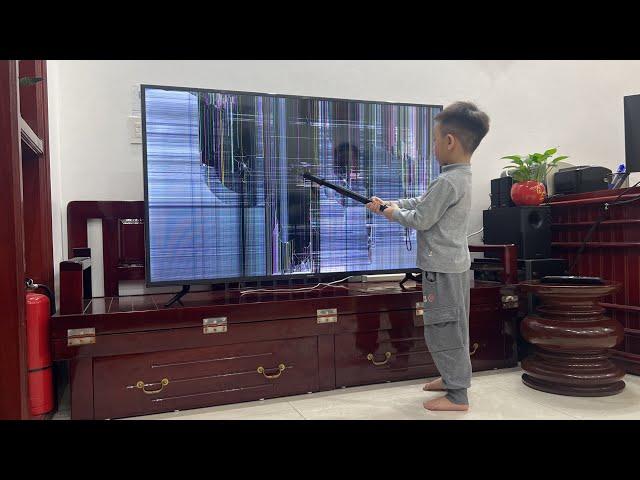 Angry son smashed TV. | Dad fixed broken TV.