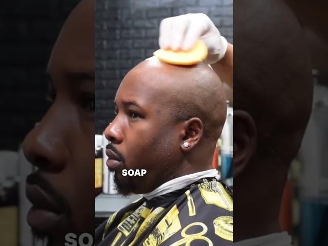 Bald head shave treatment  to prevent irritation. NO RAZOR BUMPS #barber #shaving #razorbumps