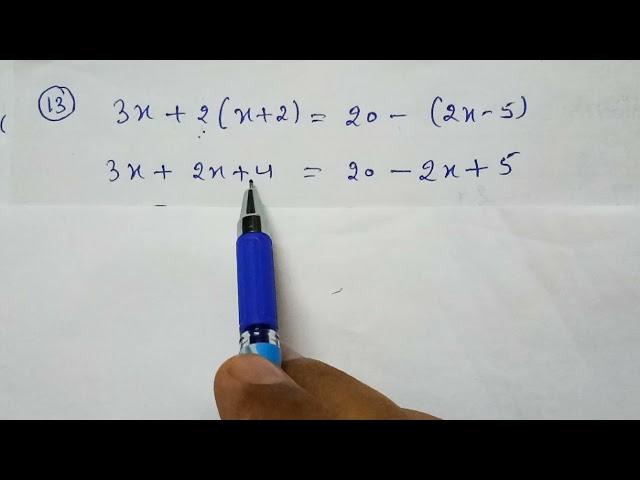 Solve for x: 3x + 2(x+2)= 20 - (2x -5), linear equations  class 6,7,8